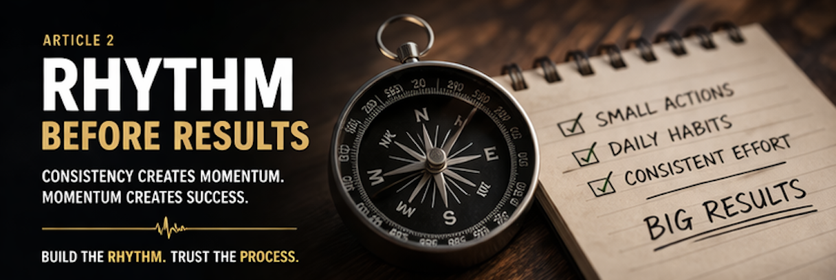 Rhythm before results. Consistency creates momentum. Momentum creates success. Build the rhythm and trust the process.