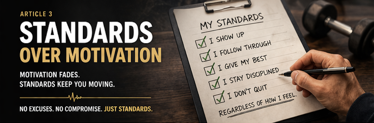 Standards over motivation. Motivation fades, but standards last. Standards keep you moving forward. No excuses. No compromise. Just standards.